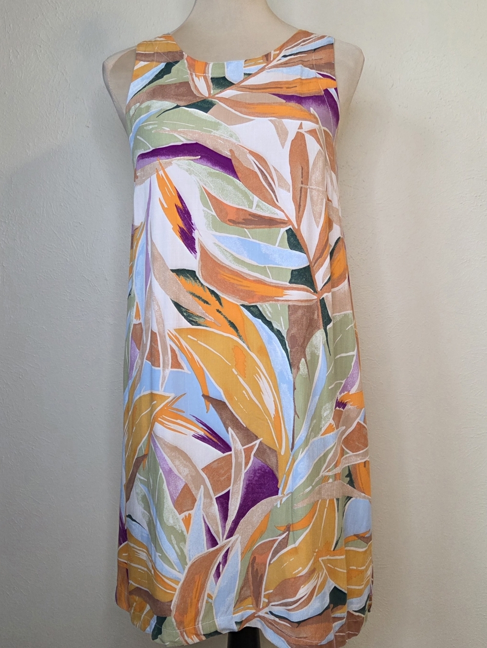 Kylie Paige Tropical Print Shift Dress Medium Colorful Cotton Blend Resort